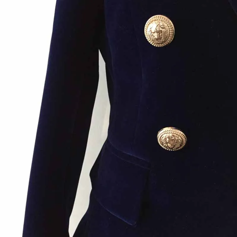 Women's Double Breasted Blazer Gold Buttons Autumn Winter Velvet Jacket