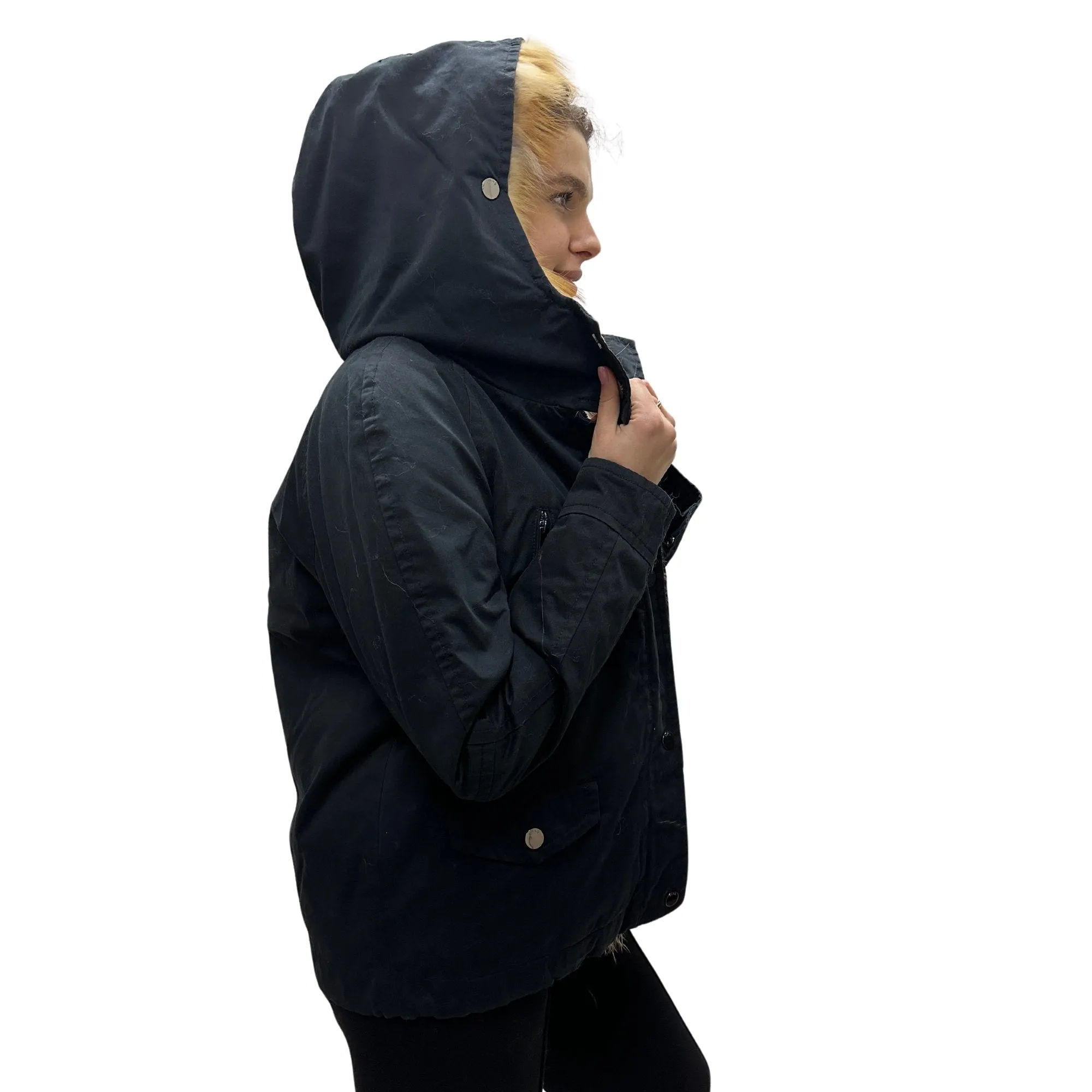 Women's Sporty Winter Jacket Coat with Hood and Natural Fur (S)