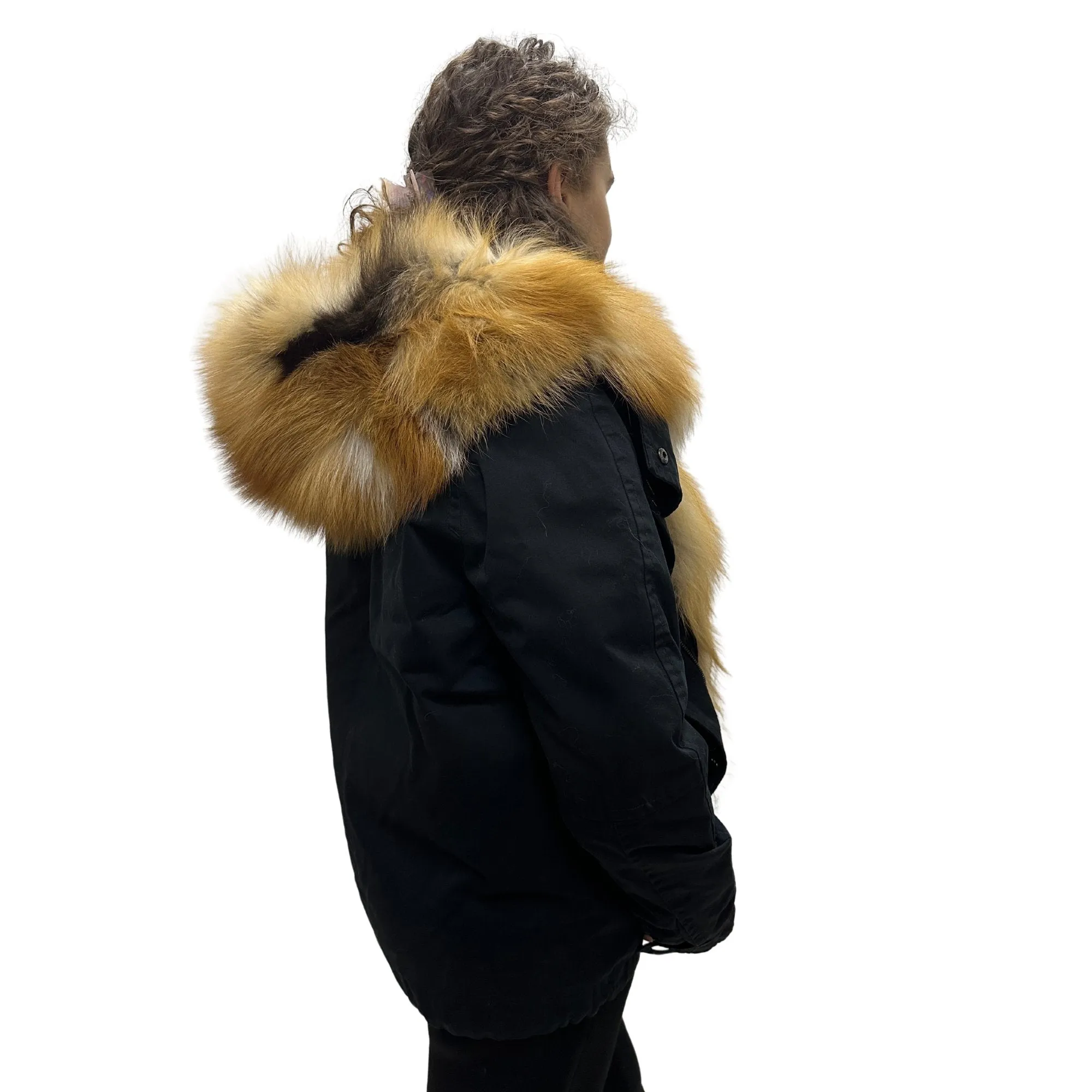 Women's Sporty Winter Jacket Coat with Hood and Natural Fur (S)