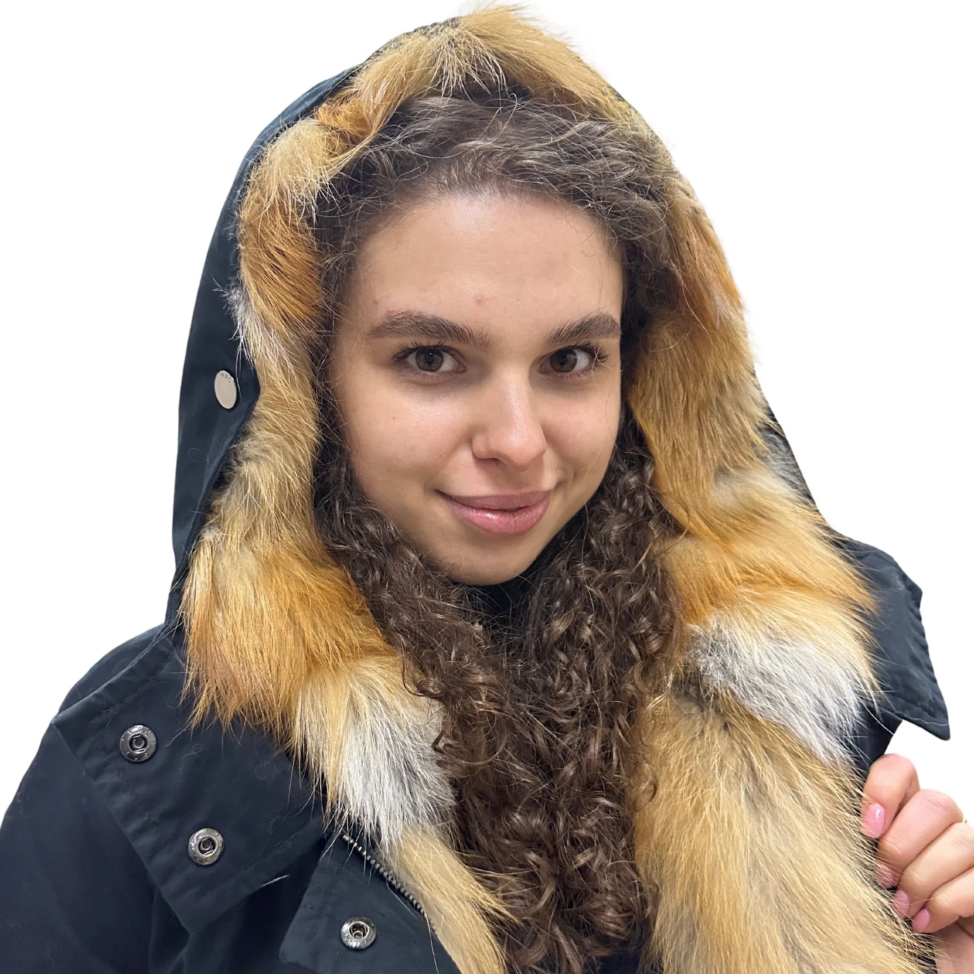 Women's Sporty Winter Jacket Coat with Hood and Natural Fur (S)
