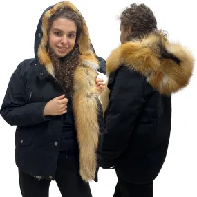 Women's Sporty Winter Jacket Coat with Hood and Natural Fur (S)