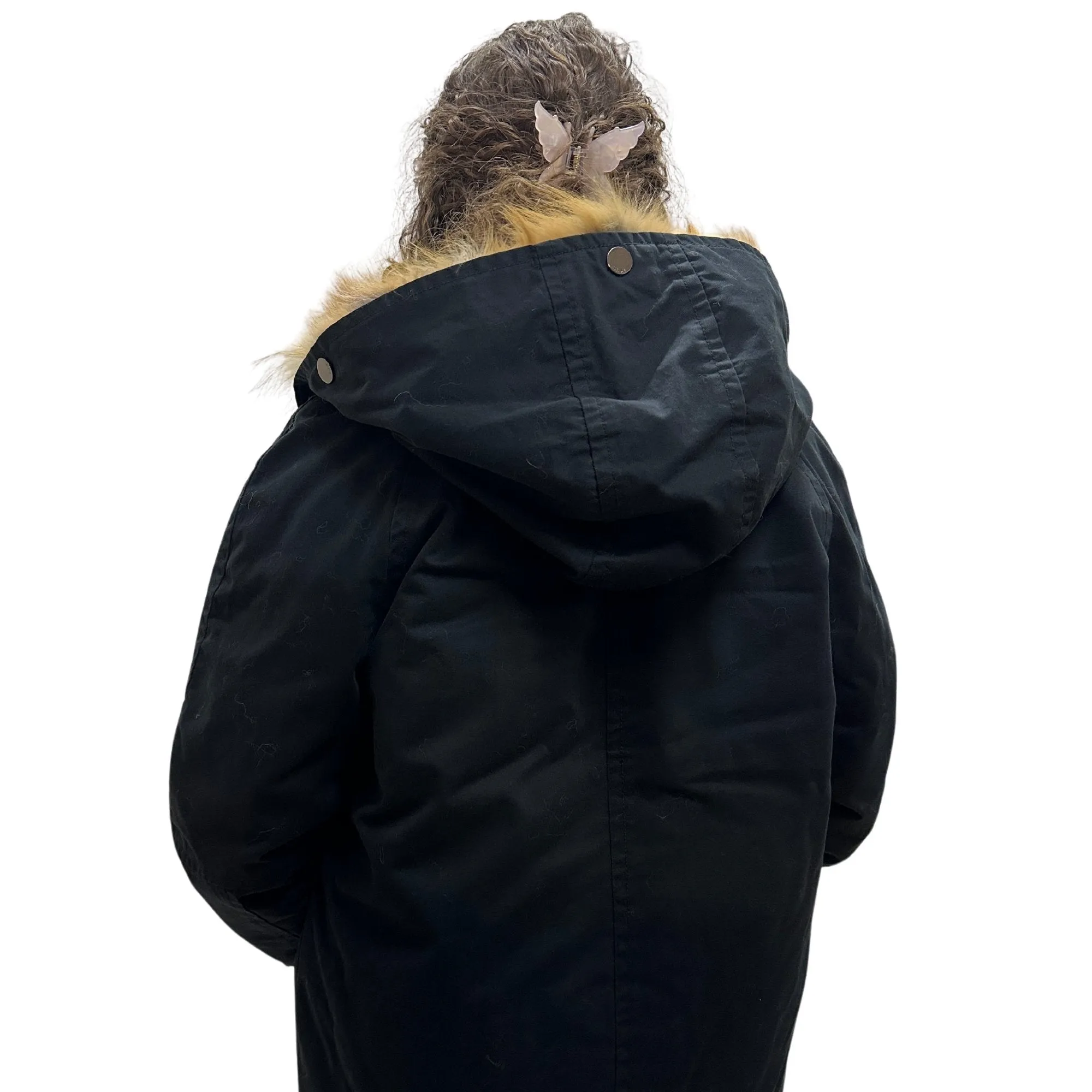 Women's Sporty Winter Jacket Coat with Hood and Natural Fur (S)