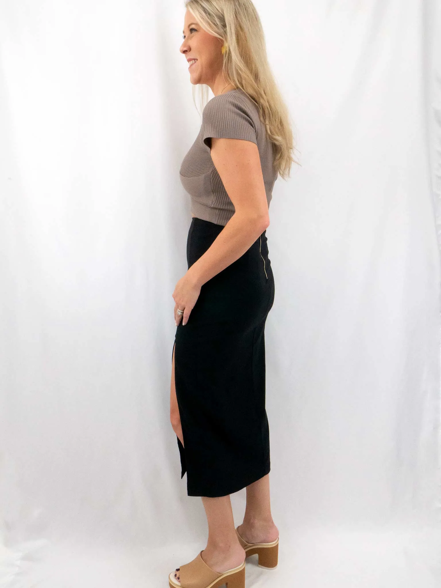 Woven Black Midi Skirt