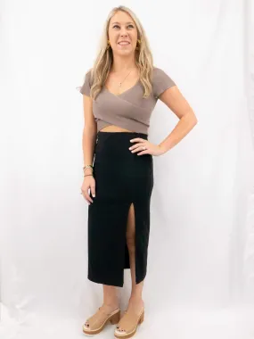 Woven Black Midi Skirt