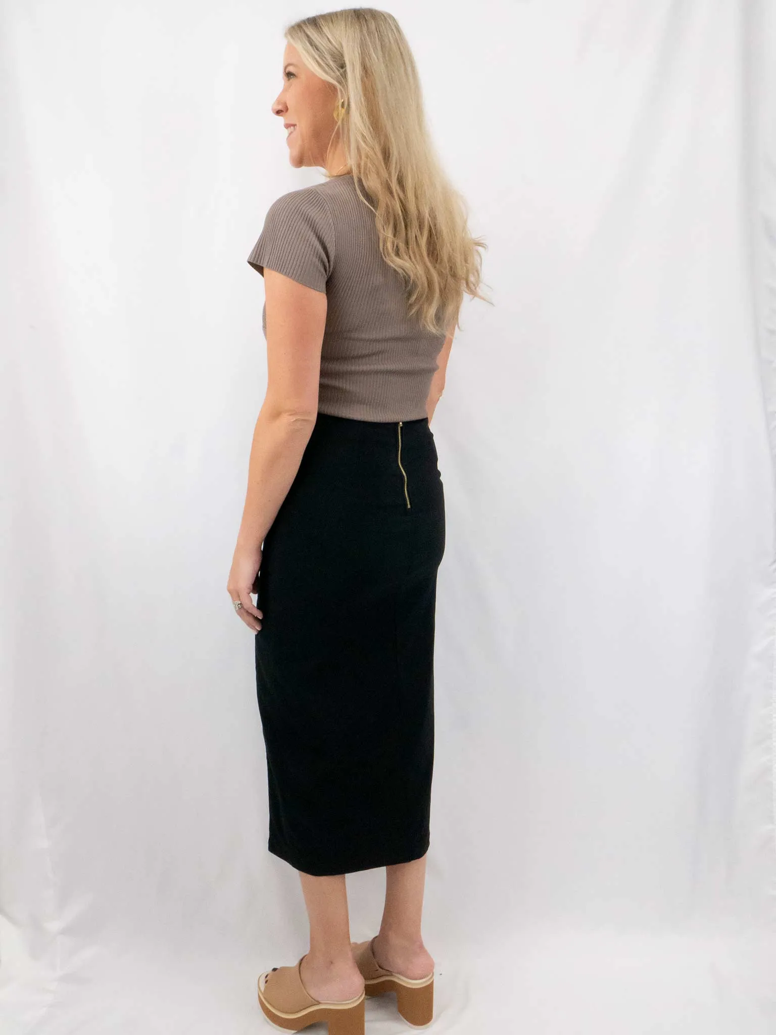 Woven Black Midi Skirt