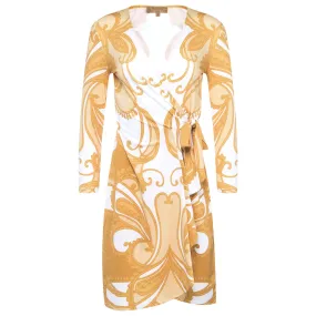 Wrap dress gold paisley print