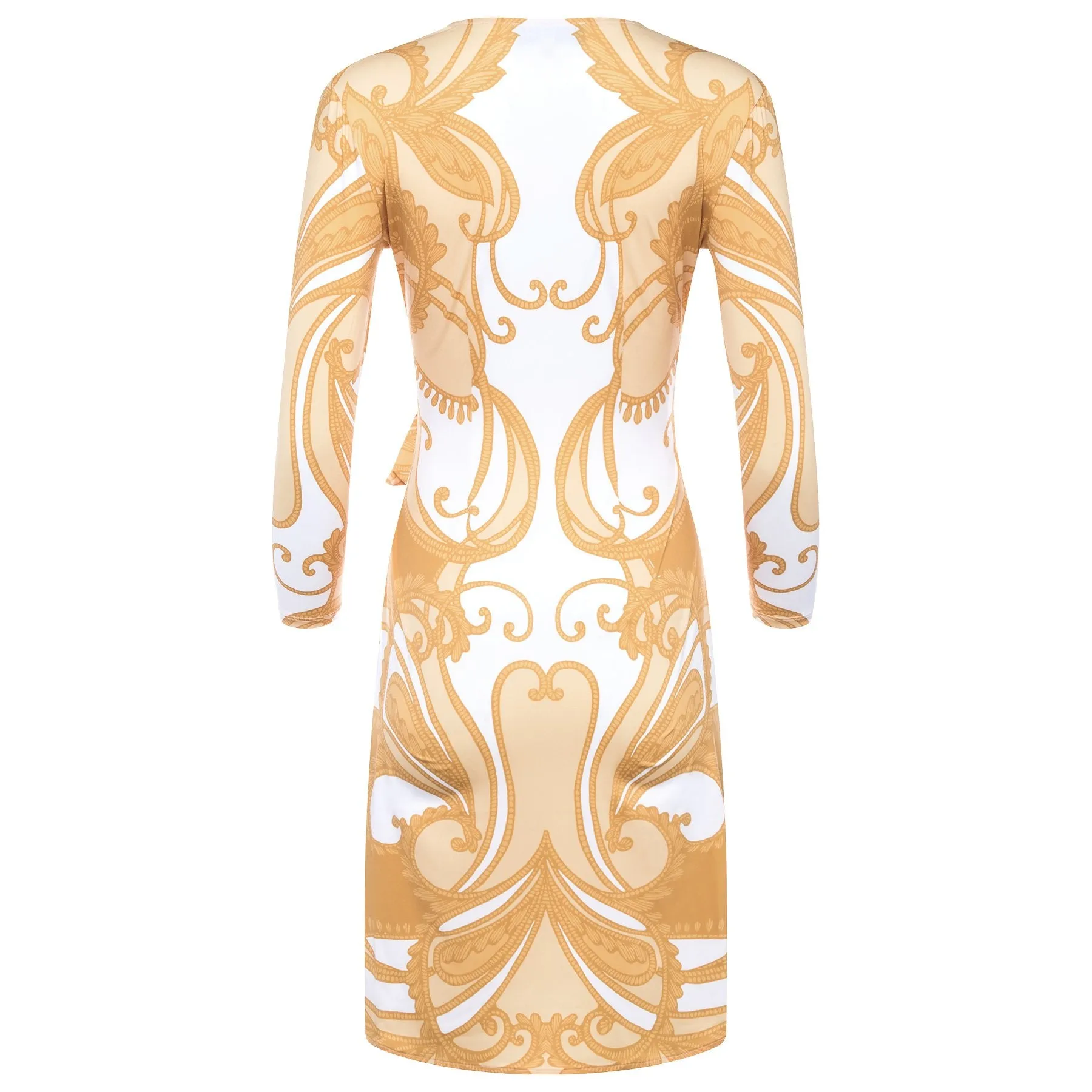 Wrap dress gold paisley print