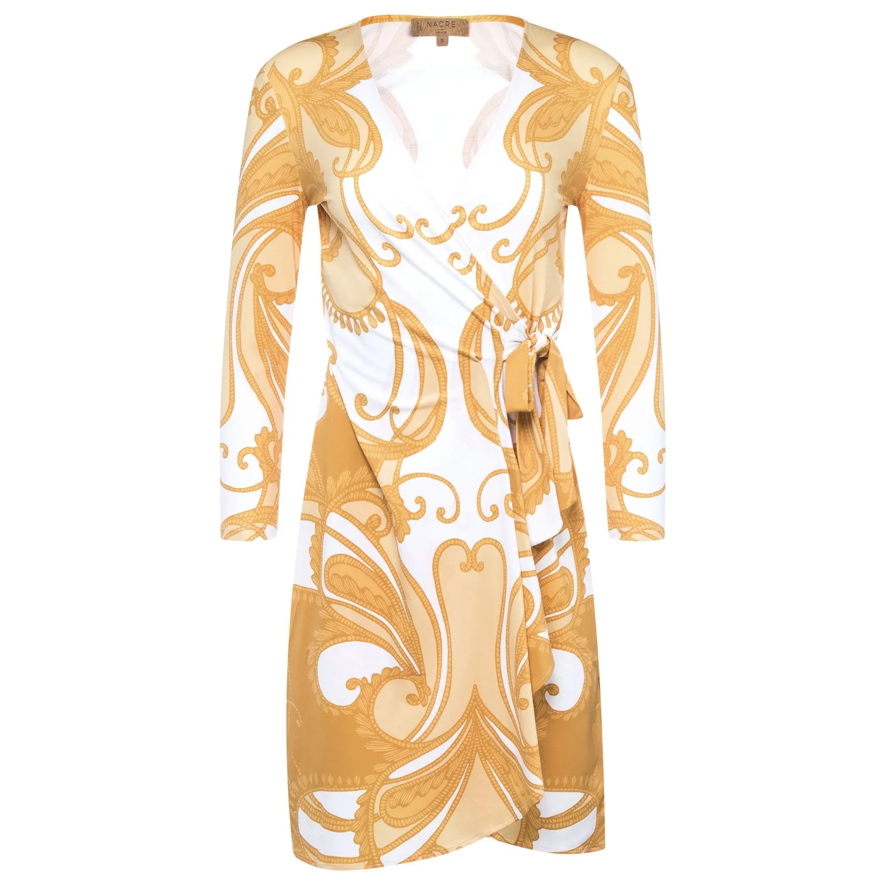 Wrap dress gold paisley print