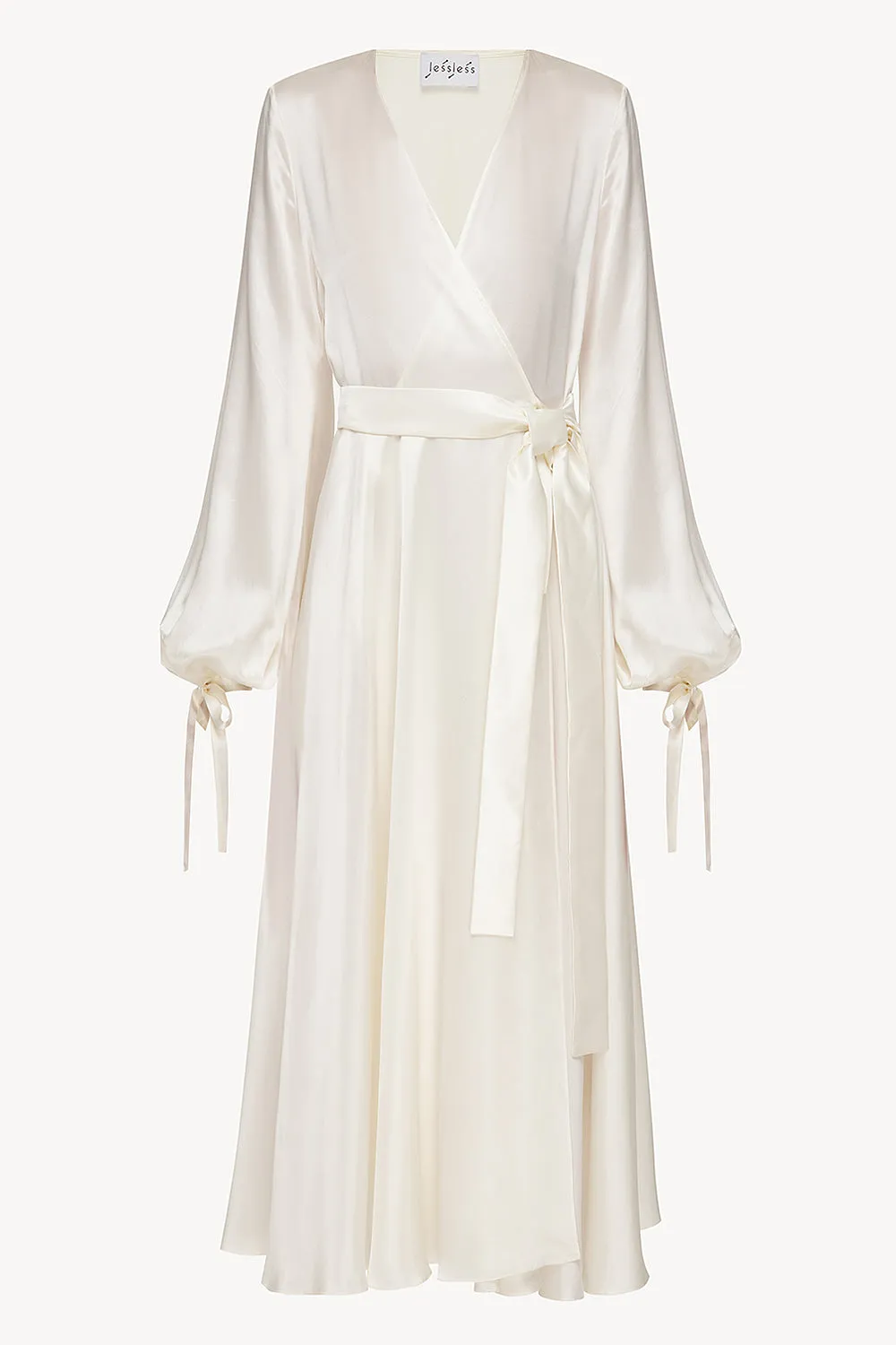 Wrap silk dress in white