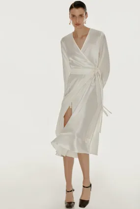 Wrap silk dress in white