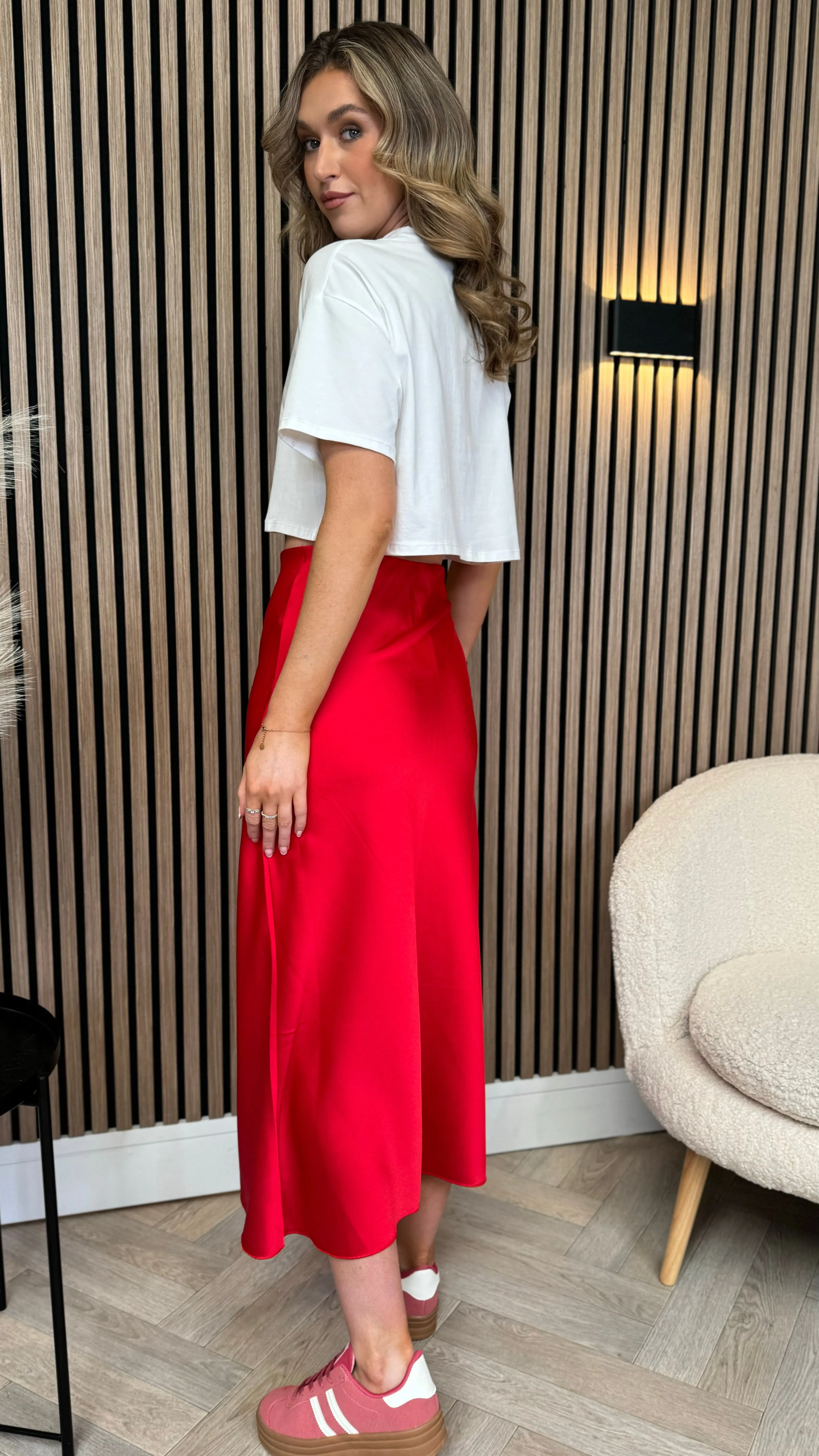 Yaella Red Midi Skirt